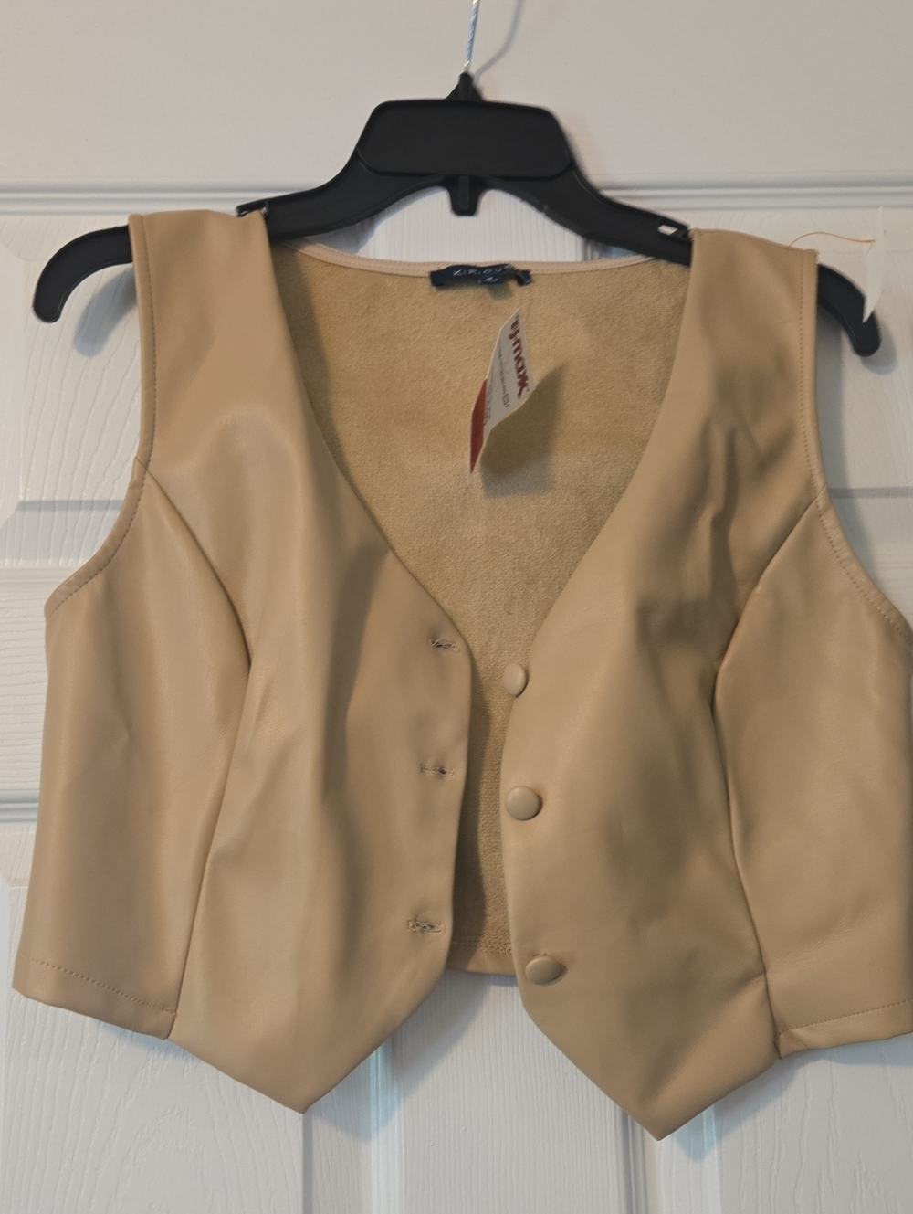 Classic Faux Leather Sleeveless Vest in Beige